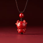 Buddha Stones Year Of The Horse Chinese Zodiac Engraved Design Cinnabar Blessing Rope Necklace Pendants