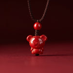 Buddha Stones Year Of The Horse Chinese Zodiac Engraved Design Cinnabar Blessing Rope Necklace Pendants