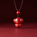 Buddha Stones Year Of The Horse Chinese Zodiac Engraved Design Cinnabar Blessing Rope Necklace Pendants