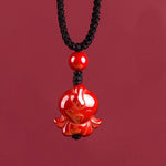 Buddha Stones Year Of The Horse Chinese Zodiac Engraved Design Cinnabar Blessing Rope Necklace Pendants