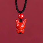 Buddha Stones Year Of The Horse Chinese Zodiac Engraved Design Cinnabar Blessing Rope Necklace Pendants