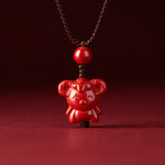 Buddha Stones Year Of The Horse Chinese Zodiac Engraved Design Cinnabar Blessing Rope Necklace Pendants