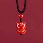 Buddha Stones Year Of The Horse Chinese Zodiac Engraved Design Cinnabar Blessing Rope Necklace Pendants