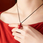 Buddha Stones Year Of The Horse Chinese Zodiac Engraved Design Cinnabar Blessing Rope Necklace Pendants
