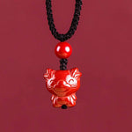 Buddha Stones Year Of The Horse Chinese Zodiac Engraved Design Cinnabar Blessing Rope Necklace Pendants
