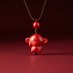 Buddha Stones Year Of The Horse Chinese Zodiac Engraved Design Cinnabar Blessing Rope Necklace Pendants