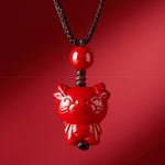 Buddha Stones Year Of The Horse Chinese Zodiac Engraved Design Cinnabar Blessing Rope Necklace Pendants