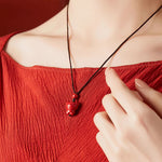 Buddha Stones Year Of The Horse Chinese Zodiac Engraved Design Cinnabar Blessing Rope Necklace Pendants