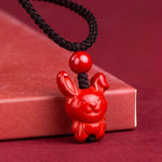 Buddha Stones Year Of The Horse Chinese Zodiac Engraved Design Cinnabar Blessing Rope Necklace Pendants
