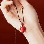 Buddha Stones Year Of The Horse Chinese Zodiac Engraved Design Cinnabar Blessing Rope Necklace Pendants
