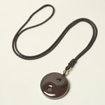 Buddha Stones Black Obsidian Taoism Five Sacred Mountains Nine-Character Mantra Carved Purification Yin Yang Necklace Pendant