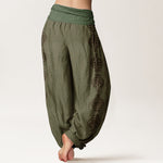 Buddha Stones Cotton Mandala Om Mani Padme Hum Women's Elastic Waist Harem Pants