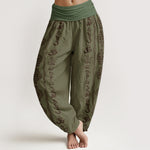Buddha Stones Cotton Mandala Om Mani Padme Hum Women's Elastic Waist Harem Pants
