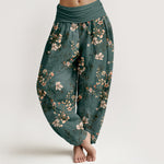 Buddha Stones Pure Cotton Cherry Blossom Women's Elastic Waist Harem Pants