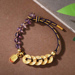 Buddha Stones Five-Emperor Coins Copper Amethyst Cinnabar Black Red String Balance Attract Fortune Bracelet