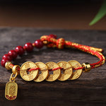 Buddha Stones Five-Emperor Coins Copper Amethyst Cinnabar Black Red String Balance Attract Fortune Bracelet