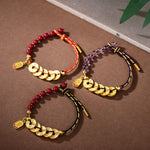 Buddha Stones Five-Emperor Coins Copper Amethyst Cinnabar Black Red String Balance Attract Fortune Bracelet