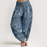 Buddha Stones Pure Cotton Blooming Flowers Branches Leaves Women's Elastic Waist Harem Pants