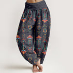 Buddha Stones Pure Cotton Colorful Lotus Flowers Green Leaves Geometric Women's Elastic Waist Harem Pants