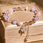 Buddha Stones Four Leaf Clover Amethyst Citrine Green Strawberry Quartz Rutilated Quartz Balance Bracelet