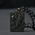 Buddha Stones Half Demon Half Buddha Relief Design Black Obsidian Strength Necklace Pendant