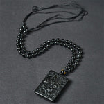 Buddha Stones Half Demon Half Buddha Relief Design Black Obsidian Strength Necklace Pendant