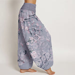 Buddha Stones Cotton Peach Blossoms Flying Geese Pattern Women's Elastic Waist Harem Pants