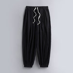 Buddha Stones Plain Drawstring Tapered Ankle-Length Men's Cotton Linen Pants With Pockets