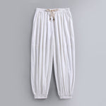 Buddha Stones Plain Drawstring Tapered Ankle-Length Men's Cotton Linen Pants With Pockets