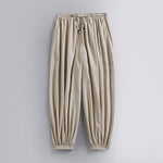 Buddha Stones Plain Drawstring Tapered Ankle-Length Men's Cotton Linen Pants With Pockets