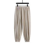 Buddha Stones Plain Drawstring Tapered Ankle-Length Men's Cotton Linen Pants With Pockets