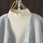 Buddha Stones Simple Plain V-Neck Buttons Down Design Women's Cotton Long Sleeve Jacket