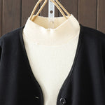 Buddha Stones Simple Plain V-Neck Buttons Down Design Women's Cotton Long Sleeve Jacket