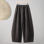 Buddha Stones Plain Cotton Lace-Up Design Thick Women's Pants With Pockets