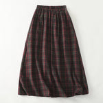 Buddha Stones Spring Fall Women's Plaid Pattern Cotton Skirt With Pockets