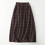 Buddha Stones Spring Fall Women's Plaid Pattern Cotton Skirt With Pockets