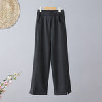 Buddha Stones Plain Color Blocking Cotton Thick Casual Women's Pants With Pockets
