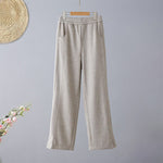 Buddha Stones Plain Color Blocking Cotton Thick Casual Women's Pants With Pockets