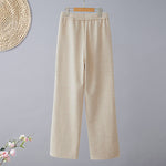 Buddha Stones Plain Color Blocking Cotton Thick Casual Women's Pants With Pockets