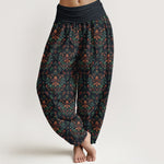 Buddha Stones Pure Cotton Retro Symmetrical Flower Leaf Pattern Women's Elastic Waist Harem Pants