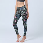Buddha Stones Bold Color Contrast Flower Leaf Pattern Print Gym Leggings Women's Yoga Pants