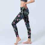 Buddha Stones Bold Color Contrast Flower Leaf Pattern Print Gym Leggings Women's Yoga Pants