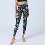 Buddha Stones Bold Color Contrast Flower Leaf Pattern Print Gym Leggings Women's Yoga Pants
