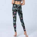 Buddha Stones Bold Color Contrast Flower Leaf Pattern Print Gym Leggings Women's Yoga Pants