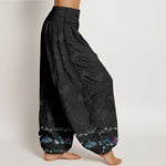 Buddha Stones Pure Cotton Trouser Legs Neatly Arranged Butterfly Grass Flower Pattern Women's Elastic Waist Harem Pants