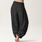 Buddha Stones Pure Cotton Trouser Legs Neatly Arranged Butterfly Grass Flower Pattern Women's Elastic Waist Harem Pants