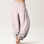 Buddha Stones Pure Cotton Trouser Legs Neatly Arranged Butterfly Grass Flower Pattern Women's Elastic Waist Harem Pants