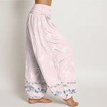 Buddha Stones Pure Cotton Trouser Legs Neatly Arranged Butterfly Grass Flower Pattern Women's Elastic Waist Harem Pants