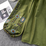 Buddha Stones Casual Embroidery Flower Leaf Pattern Women's Cotton Linen Round Neck T-shirt