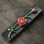 Buddha Stones Lotus Peony Rose Flower Ceramic Spiritual Incense Burner
